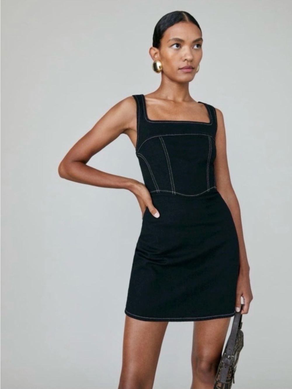 Reformation Davies Bustier Black Denim Mini Dress